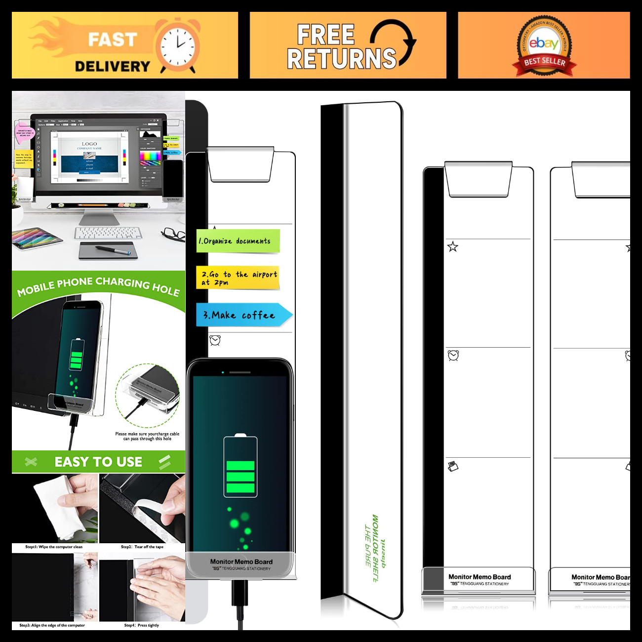 Creative Multifunctional Computer Monitor Memo Board & Sticky Notes Storage Rack