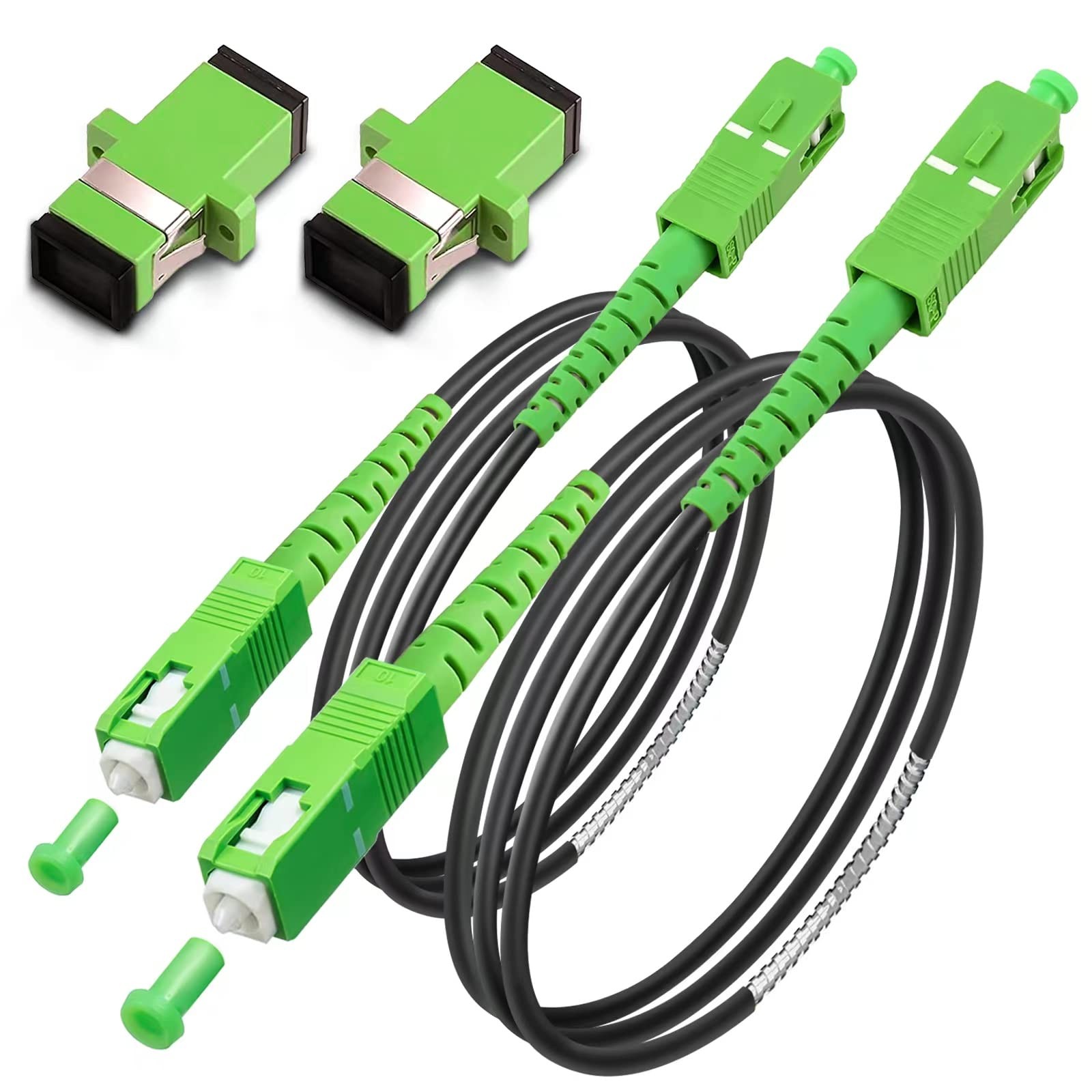 2 PCS 3m SC/APC To SC/APC Fiber Optic Internet Cable Armored Single Mode Black