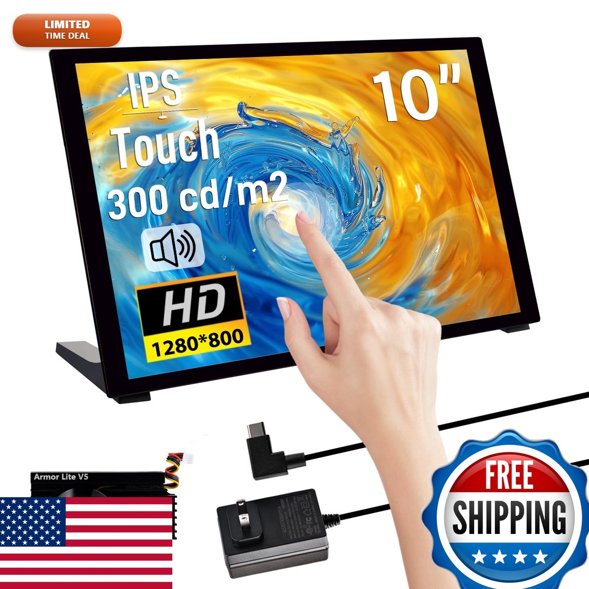GeeekPi 10.1" IPS Touchscreen Monitor 1280x800 HDMI for Raspberry Pi 5/4B/3B+