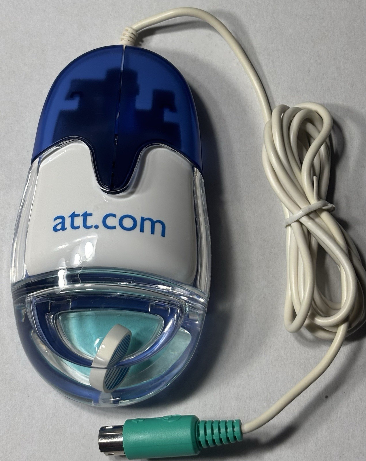 Vintage AT&T Aqua Computer Mouse AM-940-P PS/2 Blue White Promotional Retro