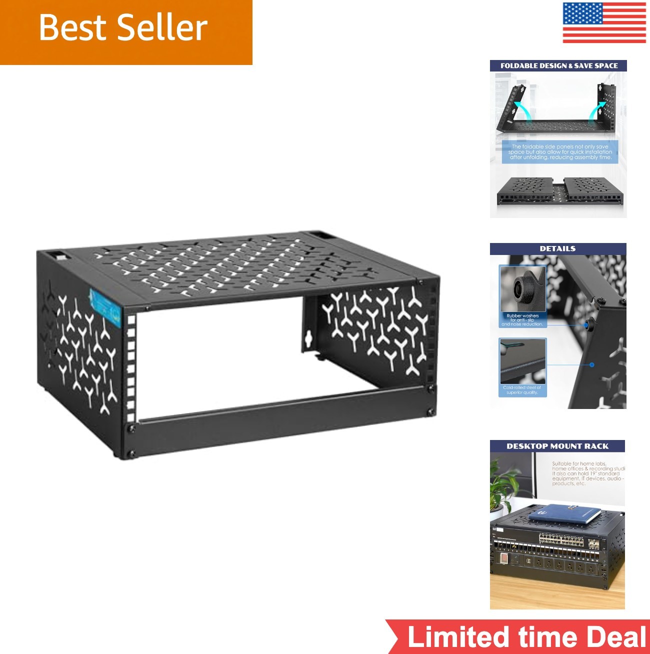 4U Server Rack Wall Mount Desktop 12 Inch Depth Foldable 1U Blank Panel Steel