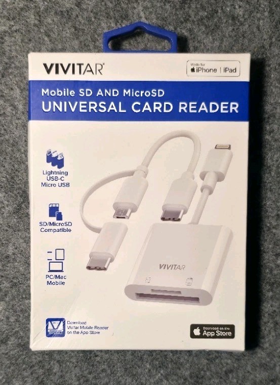 Vivitar Mobile SD and MicroSD Universal Card Reader White MOV4016-WHT Lightning