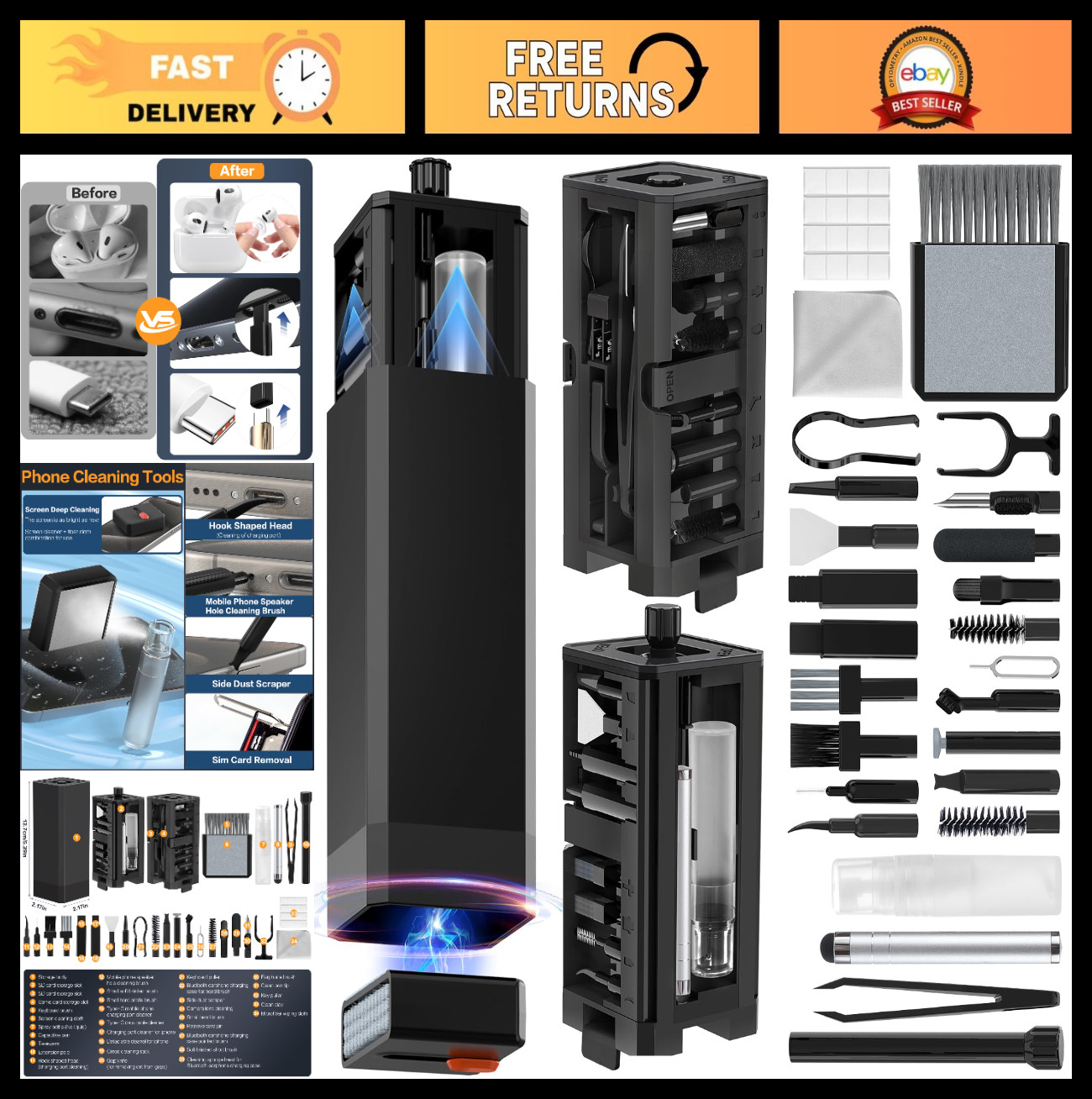 34-in-1 Multi-Functional Cleaning Kit for iPhone, AirPods, Laptop & USB-C Device