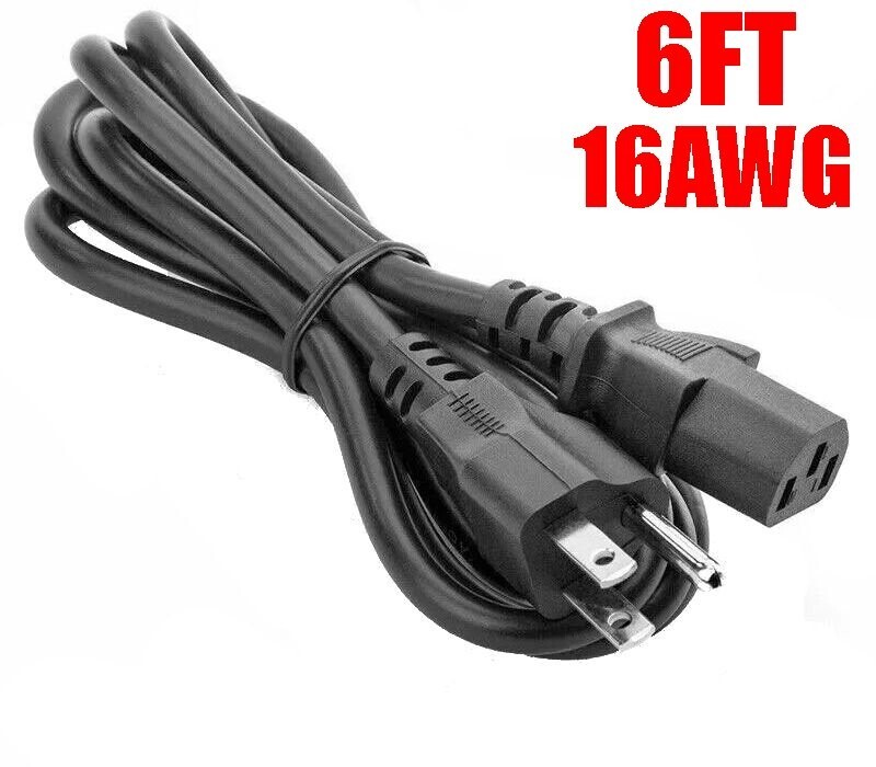 6Ft Premium 16AWG 5-15P to C13 IEC320 PC Monitor Computer TV Power Cord Cable