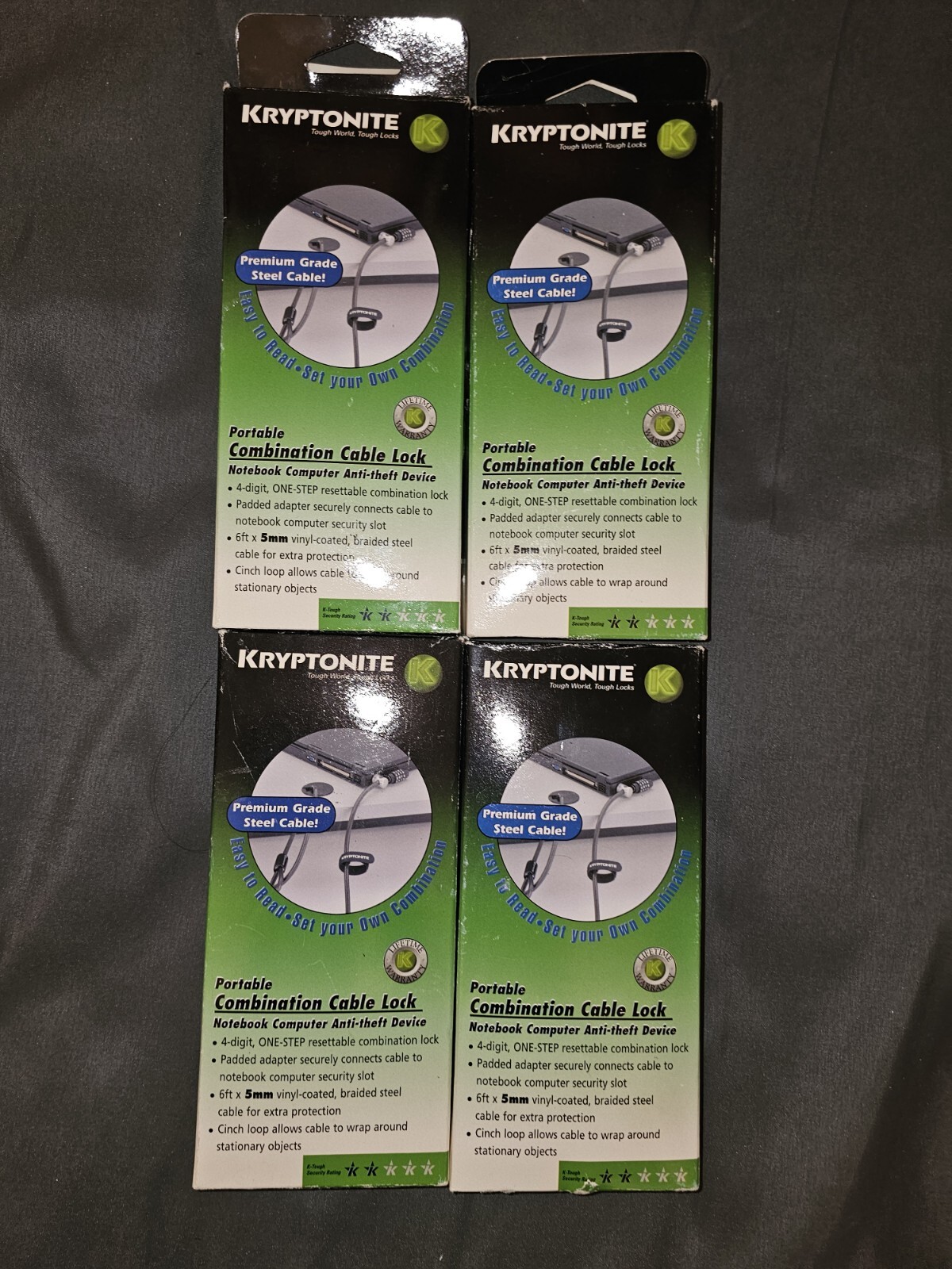 Lot of 4 New Kryptonite 5mm Key Cable Lock Notebook Computer Anti Theft