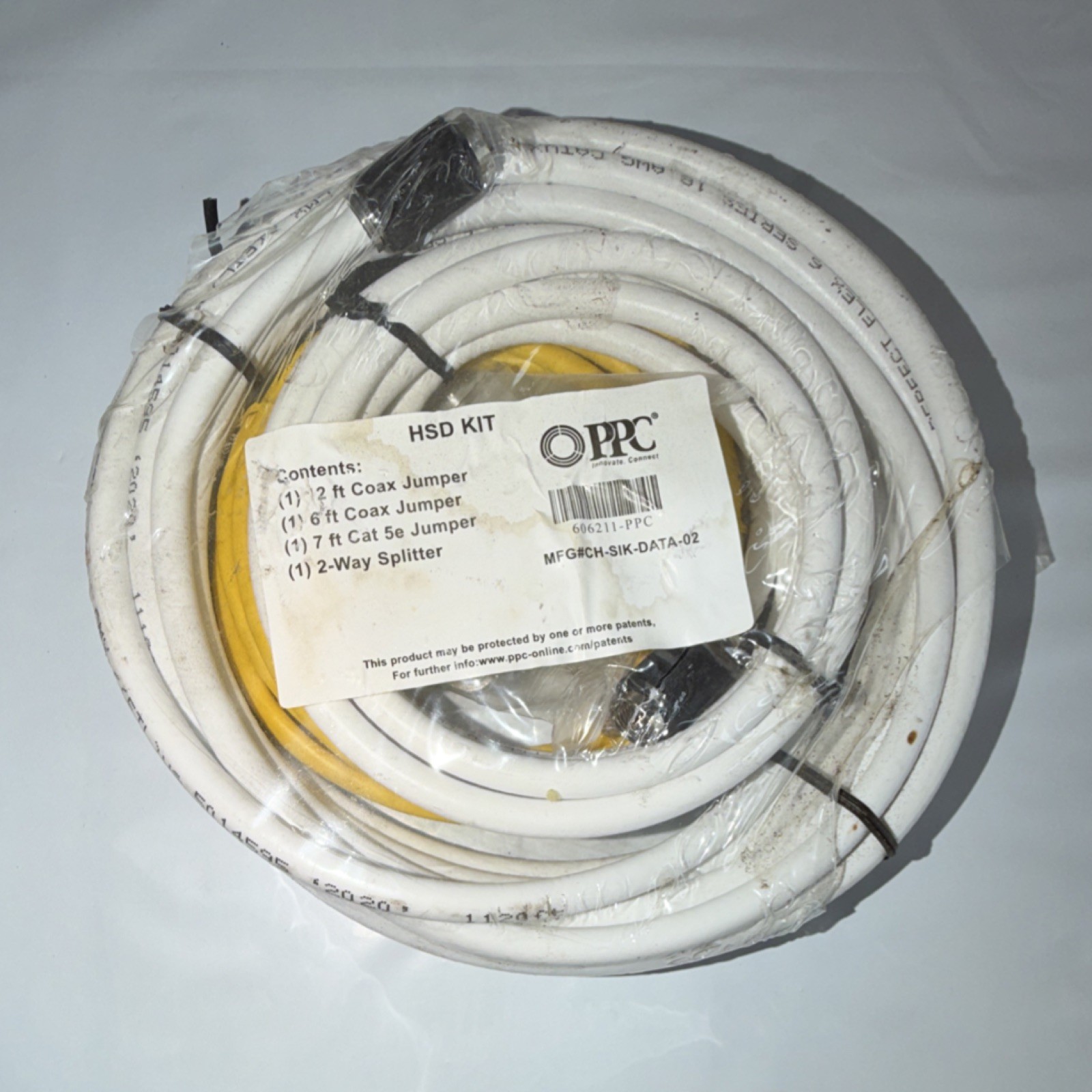 PPC Coaxial Cable Kit 2ft 6ft 7ft Jumper White Yellow Two Way 1:2 Splitter
