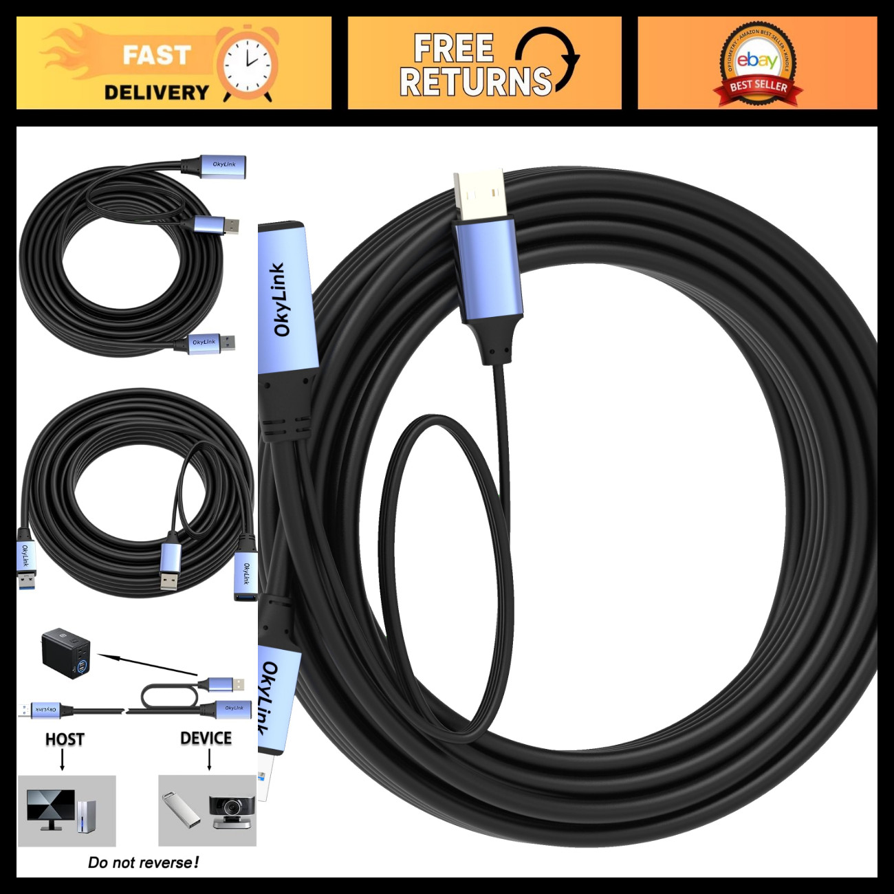 32ft Active USB 3.0 Extension Cable Male to Female - High-Speed Data Transfer