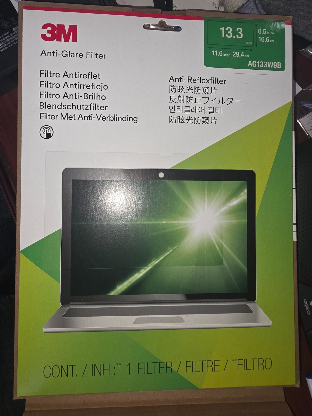 3M Anti-Glare Bright Screen Privacy Filter for 13.3" Widescreen Laptop, 16:9