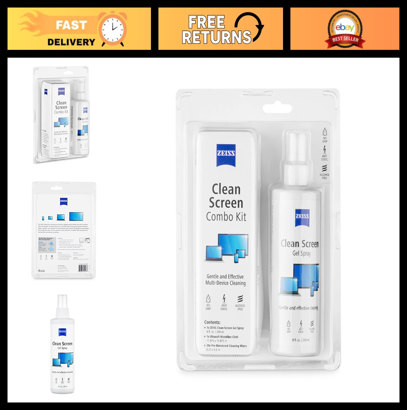 Screen Cleaning Combo Kit for Computers, Phones, TVs & More - Streak-Free Soluti