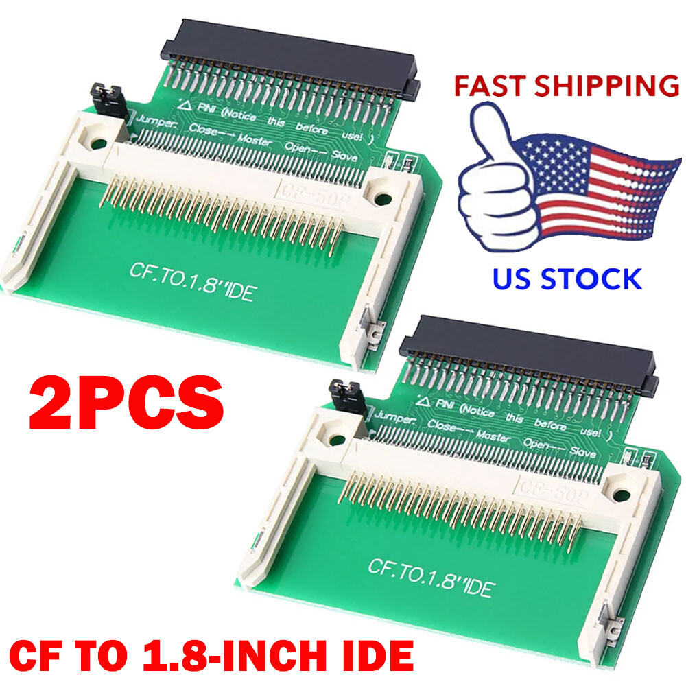 2x CF Compact Flash Memory Card To 50pin 1.8" IDE Hard Drive For SSD Adapter US