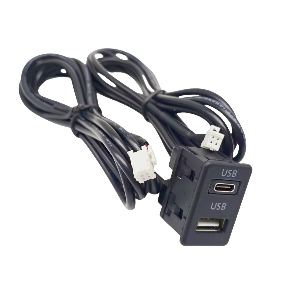 Car Dash Flush Mount Dual USB Port Panel Interface Extension Cable Adapter 145cm