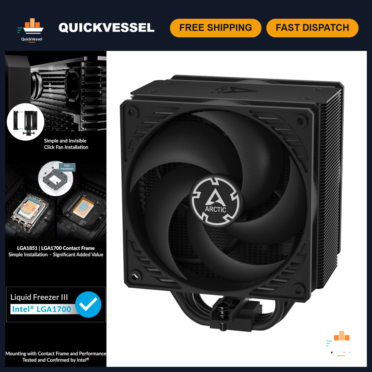 High-Performance CPU Cooler - Single Tower, Push-Pull Fans, 120mm, 4 Heatpipes,