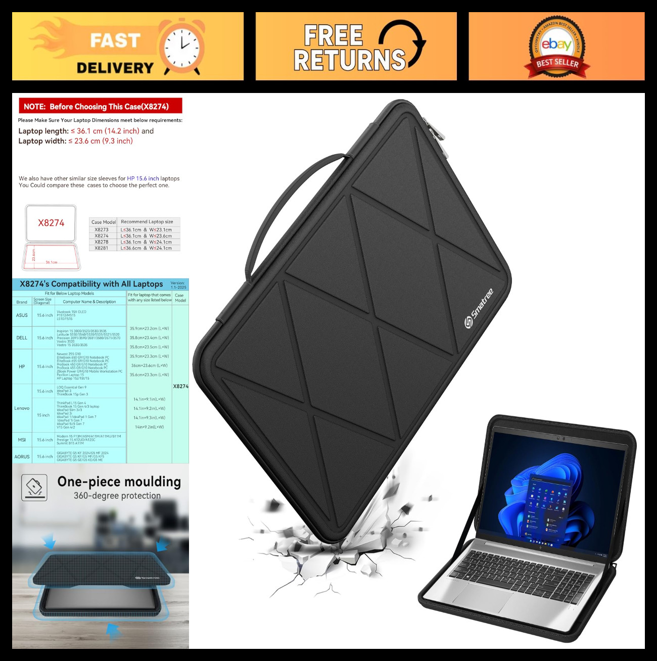Protective Hard EVA Sleeve Case for 15.6" Laptops, Compatible with HP OmniBook &
