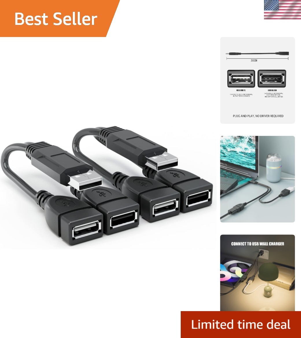Versatile 2-Port USB Cable Splitter - Connect Devices with High-Speed Efficiency