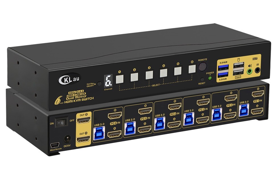 CKLau 6 Port Rack Mount HDMI KVM Switch Dual Monitor 4K60Hz with Audio, 2 pcs...