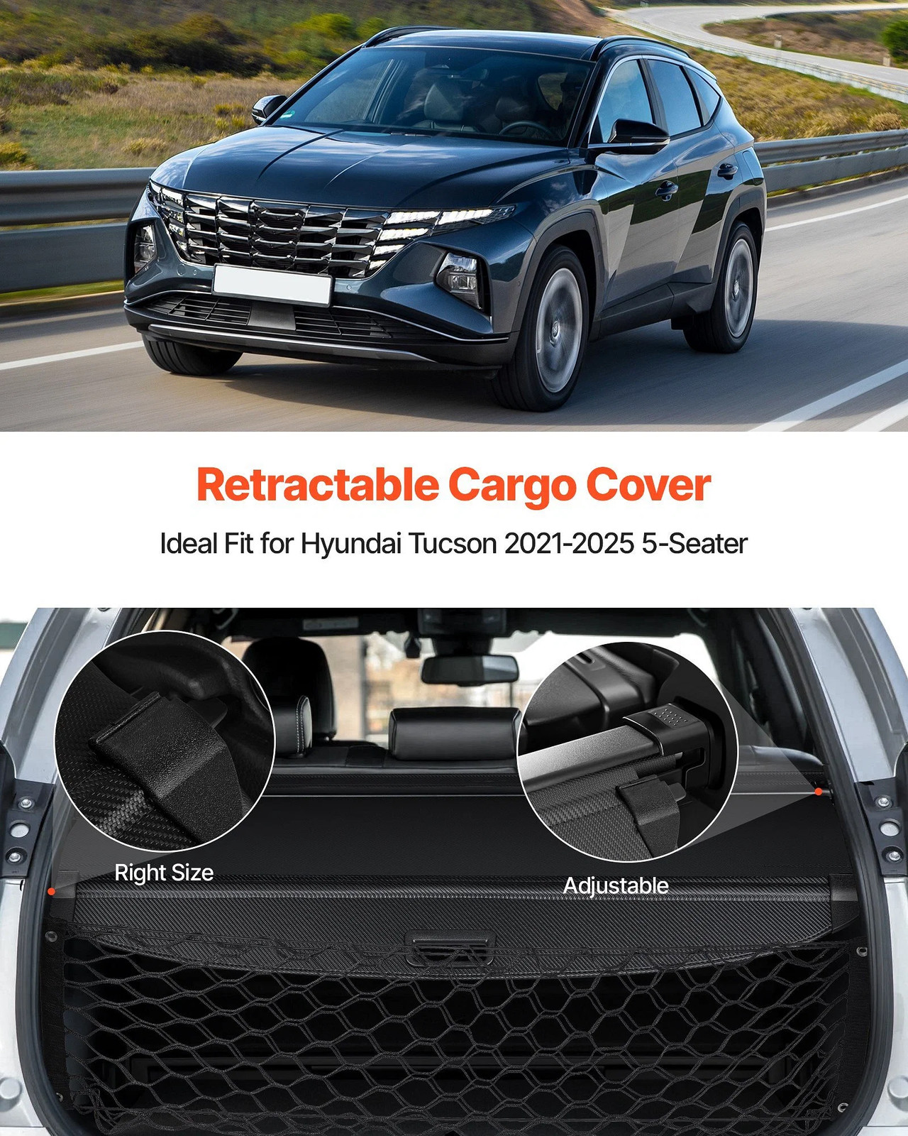 Retractable Cargo Cover, Upgraded Carbon Fiber Texture Trunk Cover, Anti-Peepin
