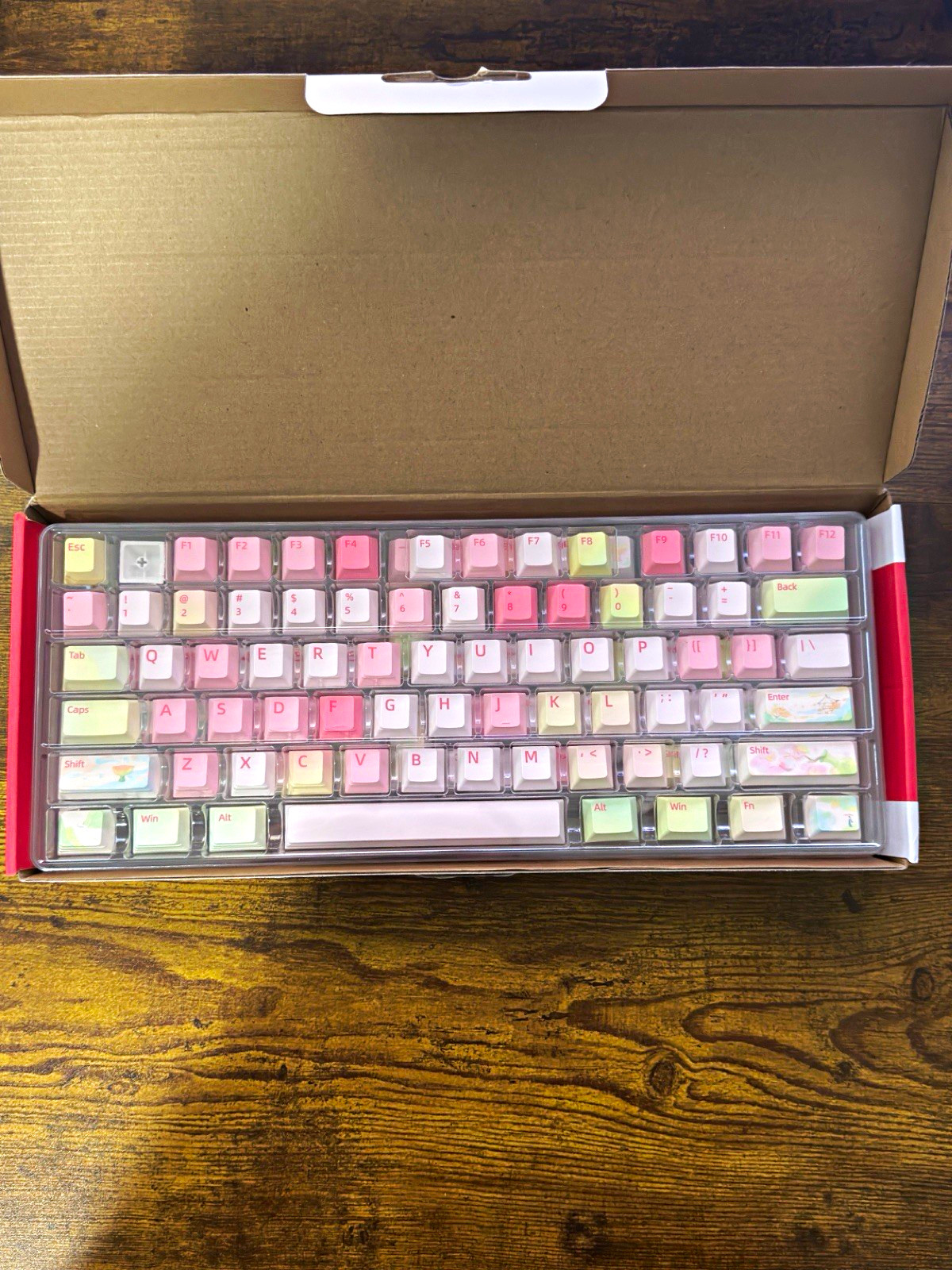 Double Shot Keycaps Set Pink/White/Green English QWERTY Mechanical Keyboard