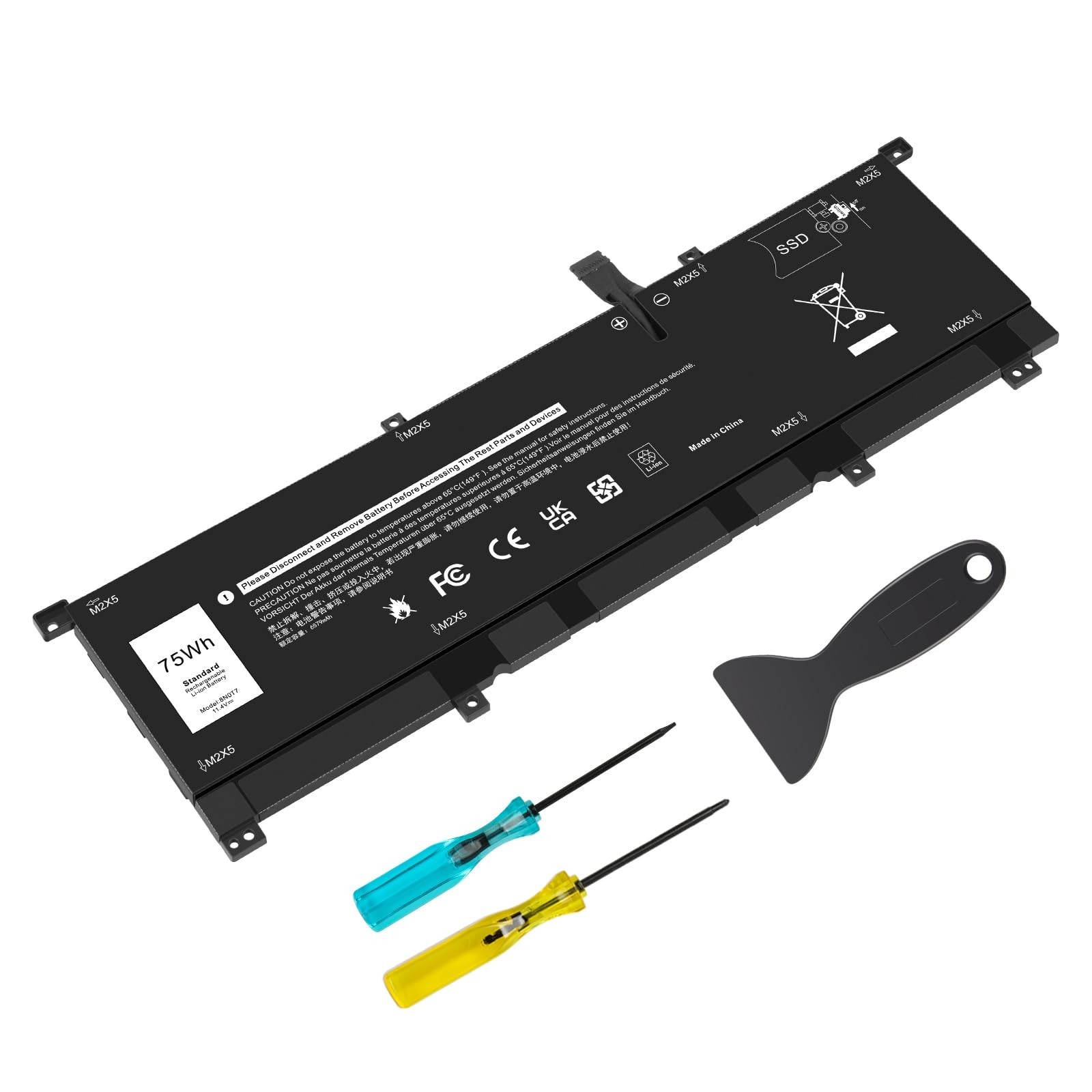 Replacement Laptop Battery for DELL XPS 15 9575, Precision 5530, 11.4V 75Wh 6-Ce