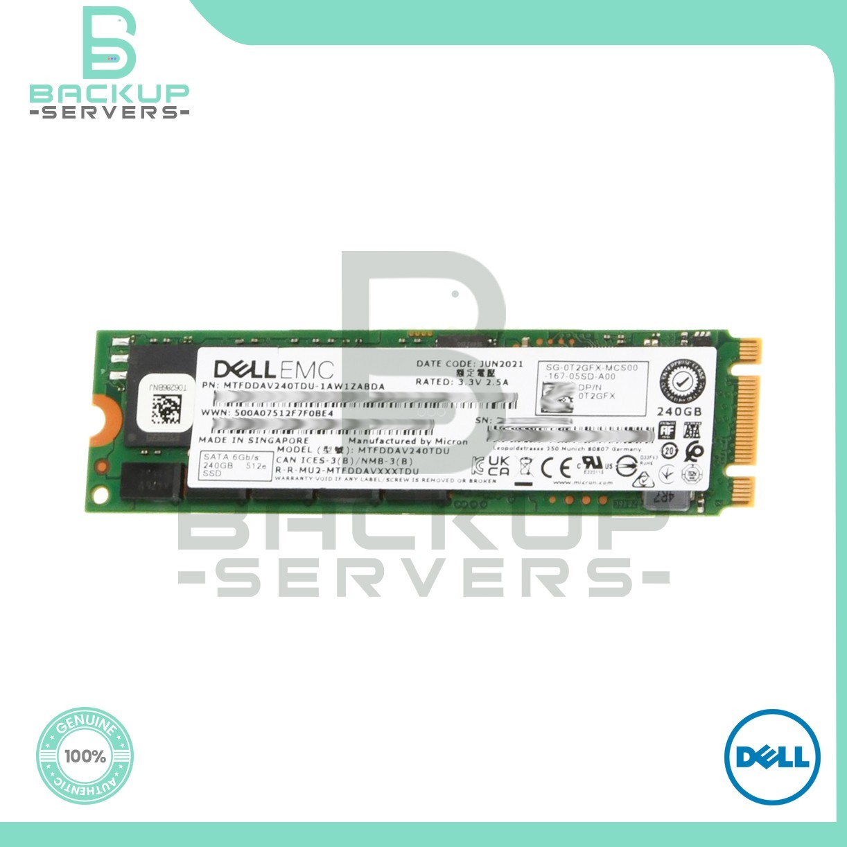 T2GFX Dell 240GB SATA 6Gbps Multi-Level Cell M.2 2280 Solid State Drive 0T2GFX