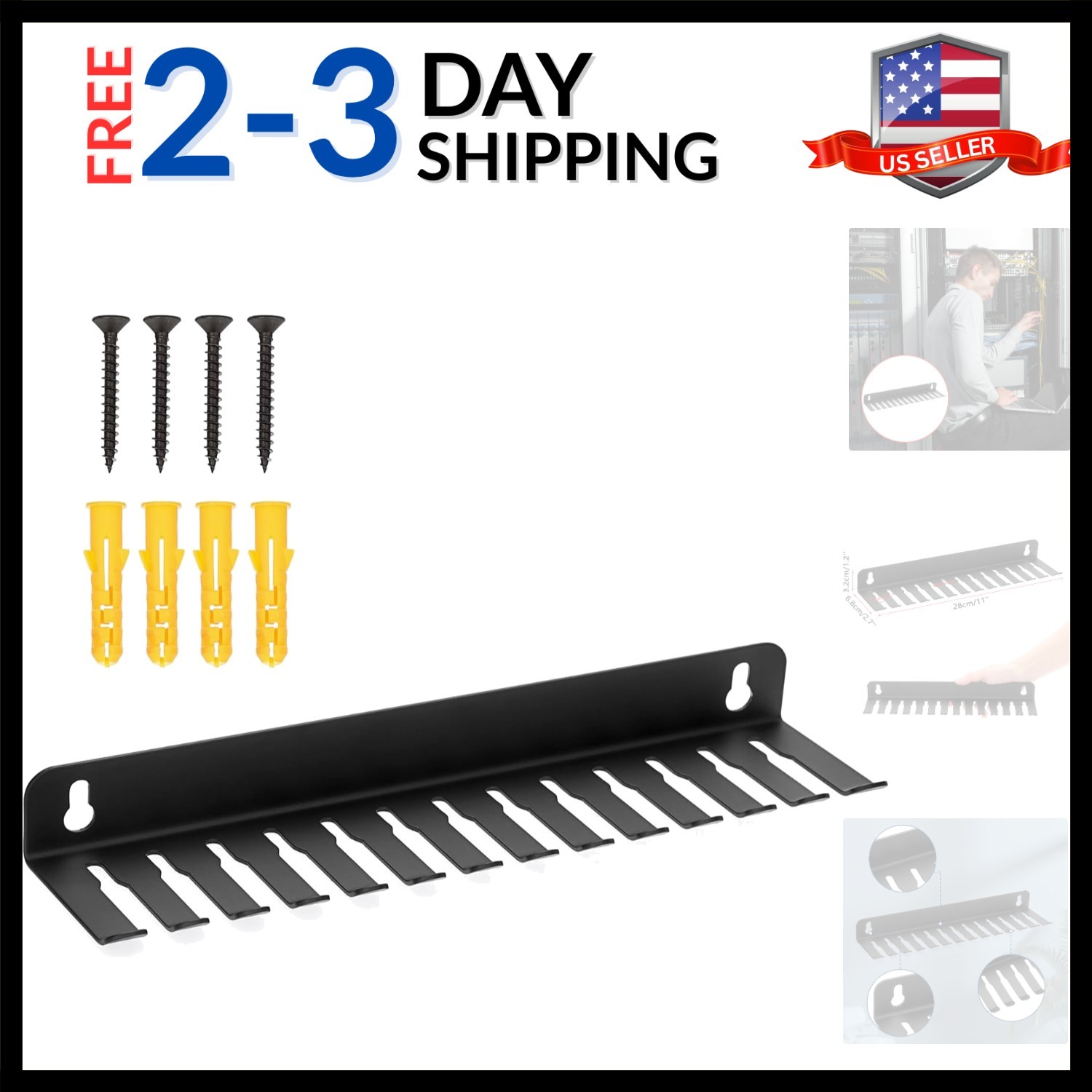 Wall Mounted Cable Hanger and Organizer, 13 Cable Slot Cable Hanger,Iron Cabl...