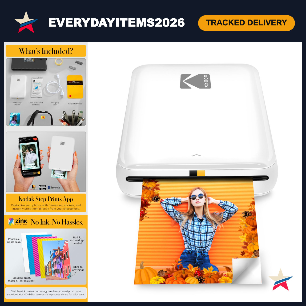 Portable Mini Instant Photo Printer, Wireless Bluetooth 2x3” Sticky-Back Prints,