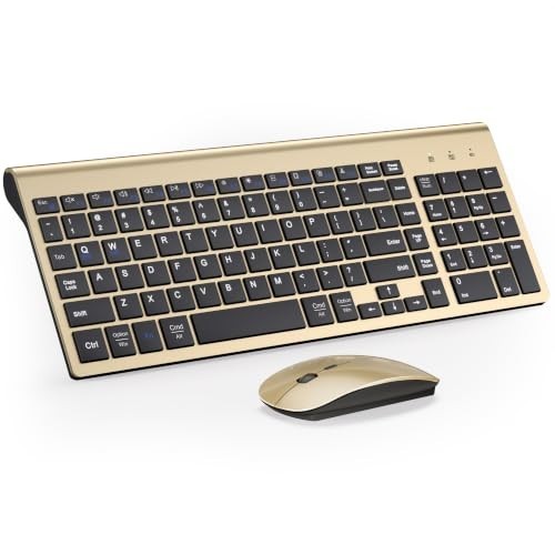 Wireless Keyboard Mouse Combo, Gold Black, Ergonomic, USB Connection