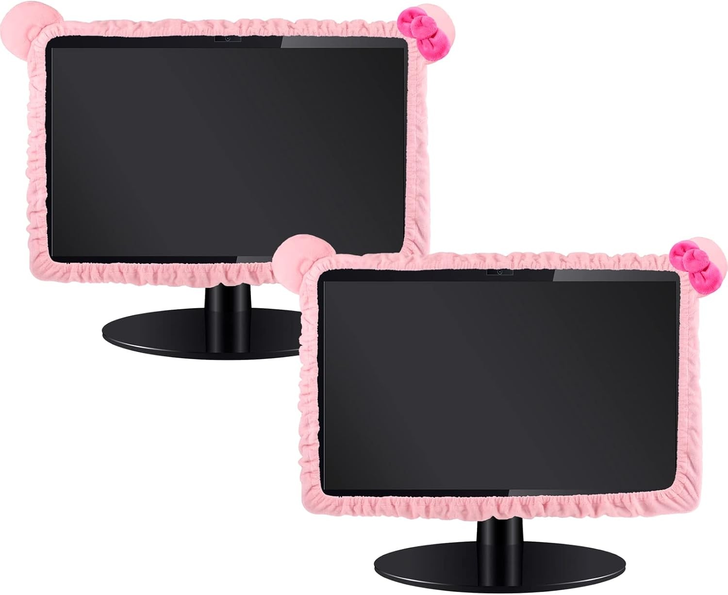 Hoteam 2 Pcs 17''-24'' Kawaii Computer Monitor Cover with Cat Ear Furry Cute Pin