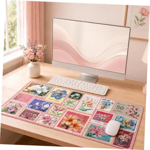 Floral Desk Pad Mat, XXL Large Mouse Pad, Pastel Pink Pastel Pink Flower