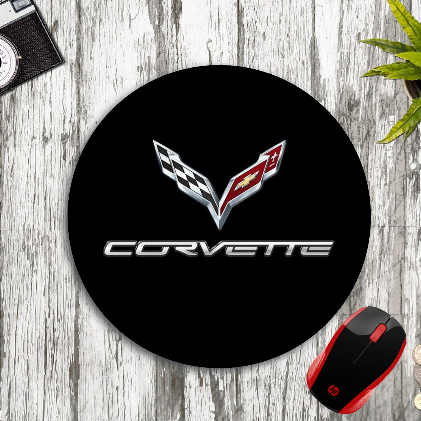 CORVETTE BOWTIE EMBLEM ROUND NEOPRENE PC GAMING MOUSE PAD MAT HOME SCHOOL OFFICE