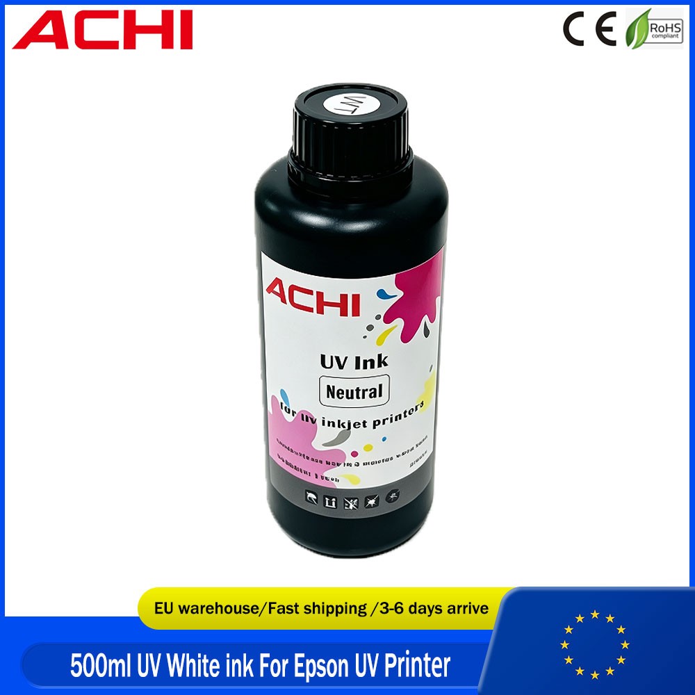 ACHI 1*500ml UV Ink For A3/A4/A5 UV Printer High Opacity Vibrant Color White ink
