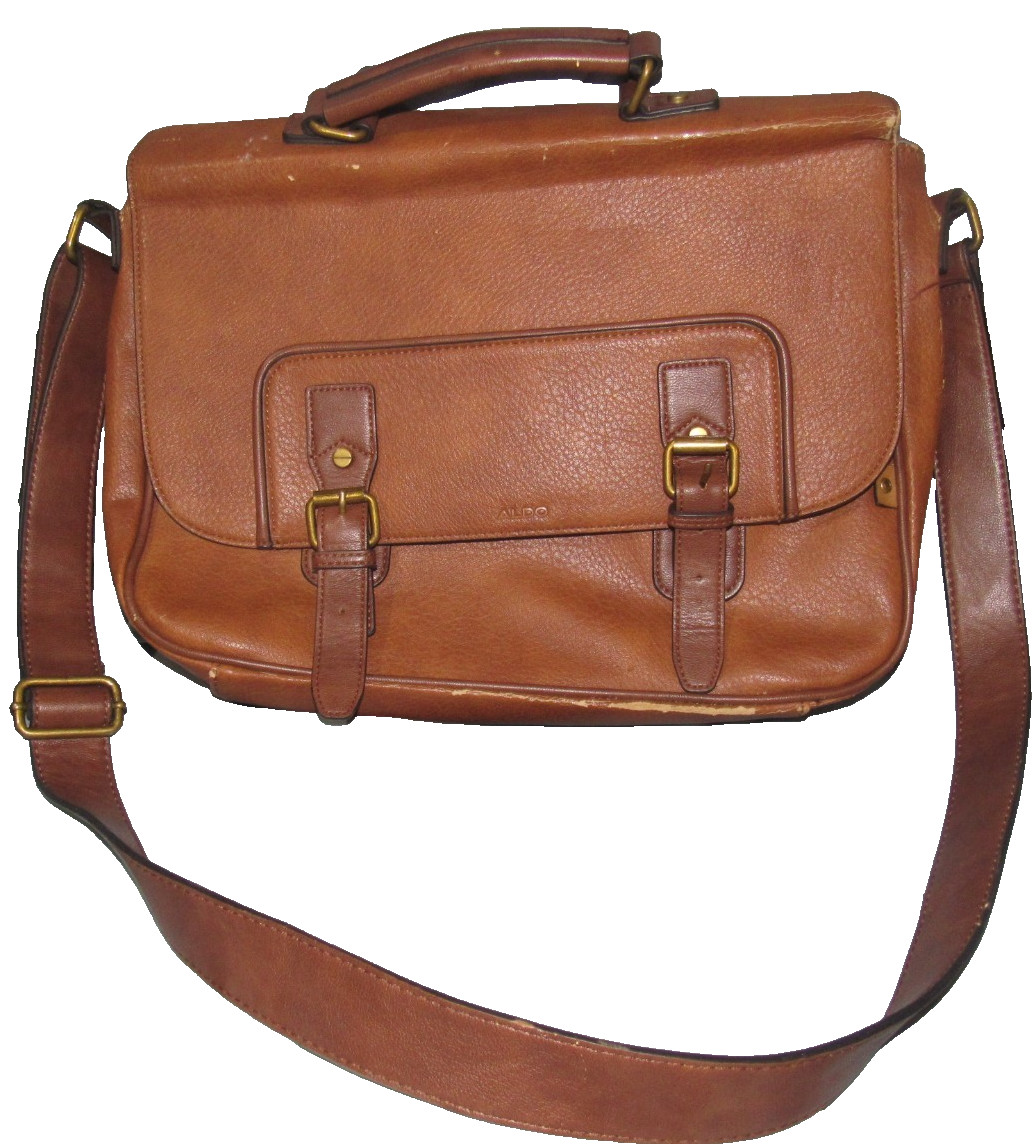 Aldo Messenger Bag Faux Leather, Camel Brown, Original Strapped DISTRESSED X117