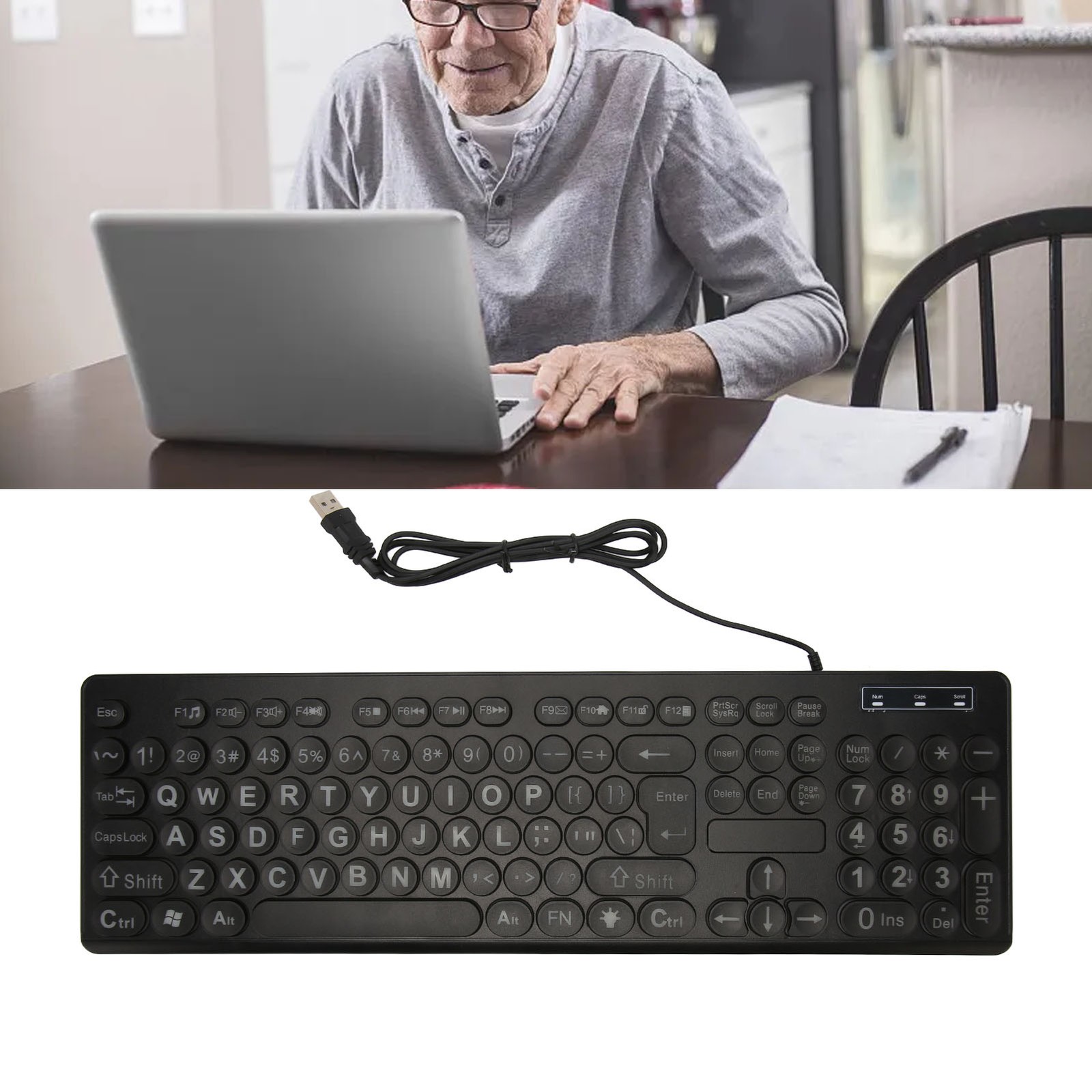 104 Key Wired Keyboard Backlit Large Print Keyboard Business Standard Keybo FXBP