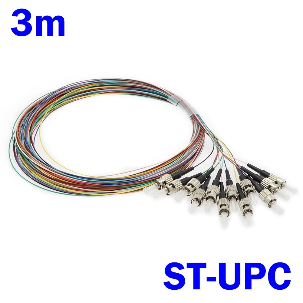 3M 12x ST UPC Single Mode Fiber Optic Optical Pigtail Cable Cord Multicolor