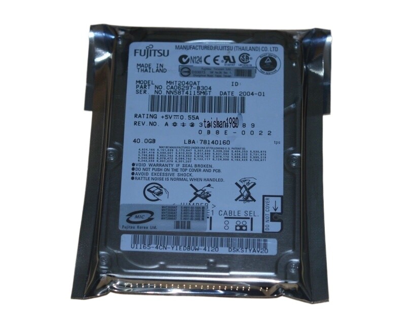 Fujitsu 40 GB,Internal,4200 RPM,2.5" MHT2040AT HDD NEW