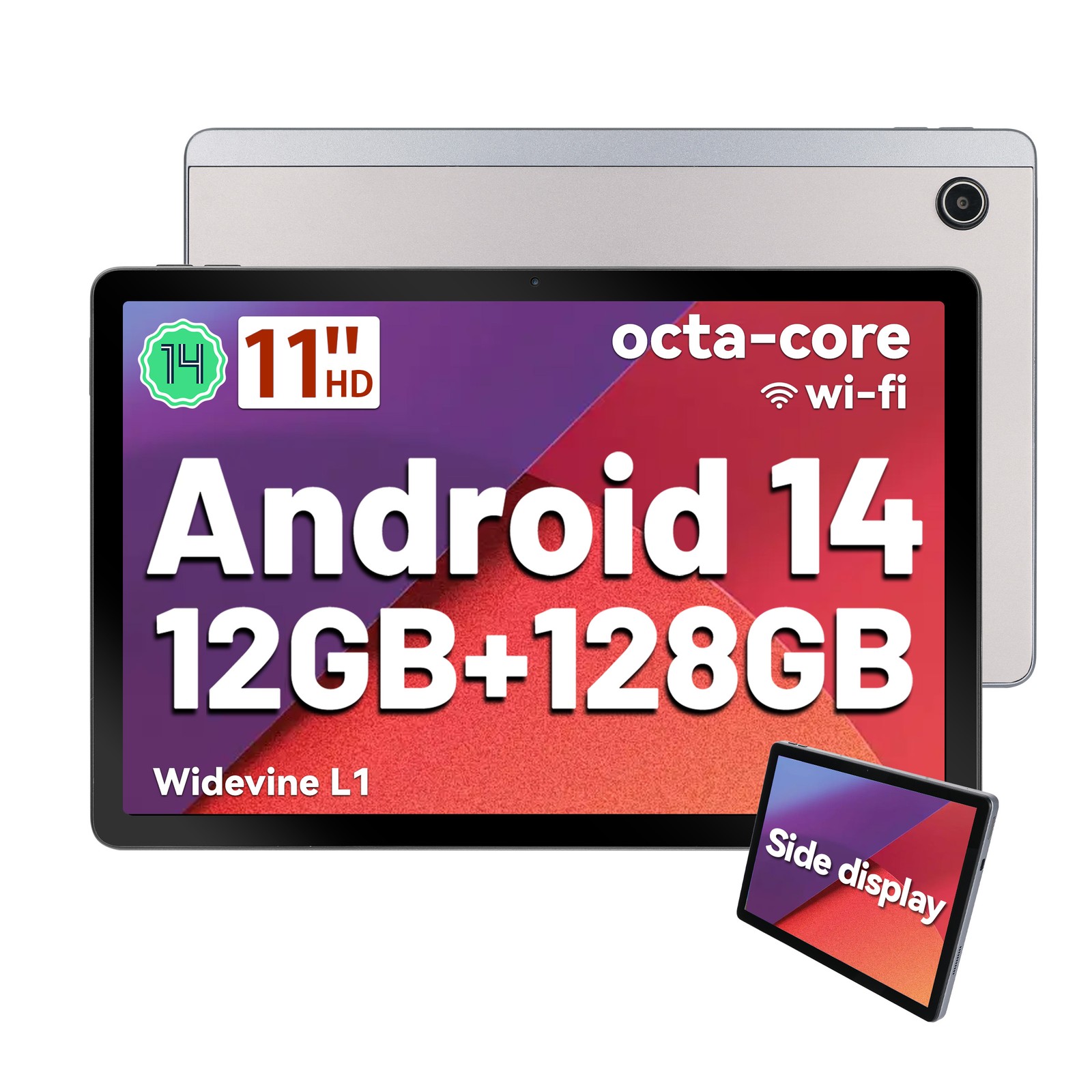 11 inch Android 14 Tablets HD Touchscreen Octa-Core 12GB + 128GB Dual Camera