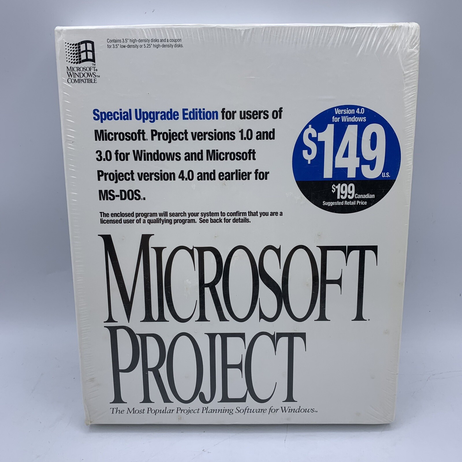 NOS Microsoft Project Upgrade Version 4.0 For Windows 3.5" Disks FACTORY SEALED