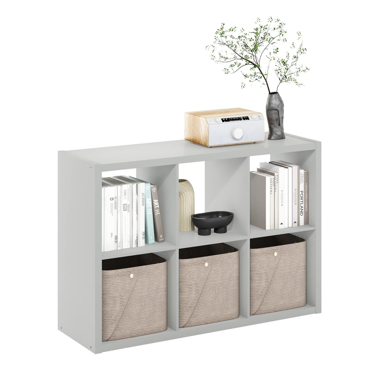 6 Cube Bookshelf Extra Thick Frame Light Grey Furinno Cubicle LU22005LG