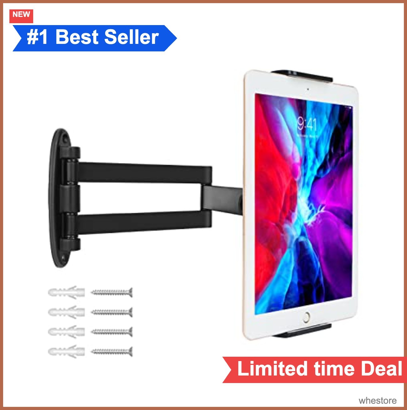 Tablet Wall Mount Adjustable Long Arm Hinge 360 Degree Swivel Bracket Heavy