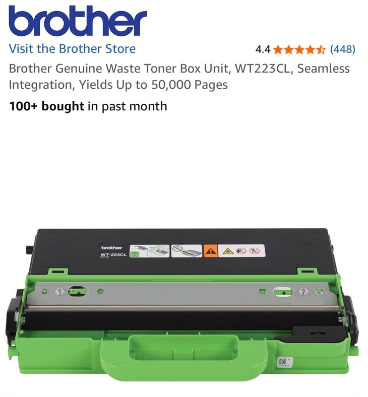 Genuine Brother WT-223CL Waste Toner Box  WT223CL Yields 50,000 Pages