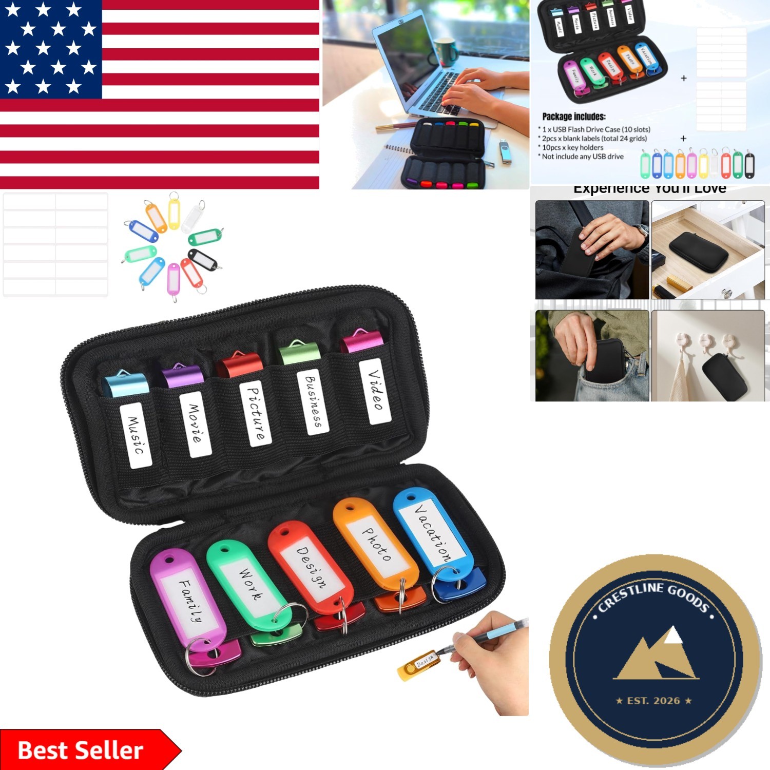 Soft & Lightweight USB Drive Case - 10 Slots with Zipper Closure for Travel