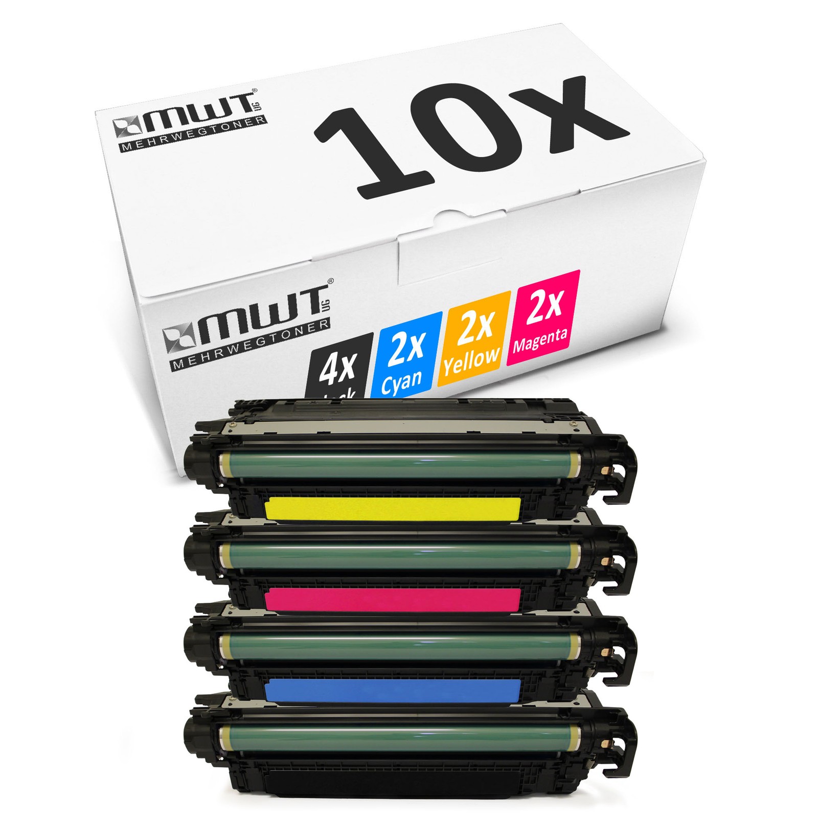 10x MWT Toner XXL Compatible With HP Color LaserJet CP-3525-X / CP-3525-N