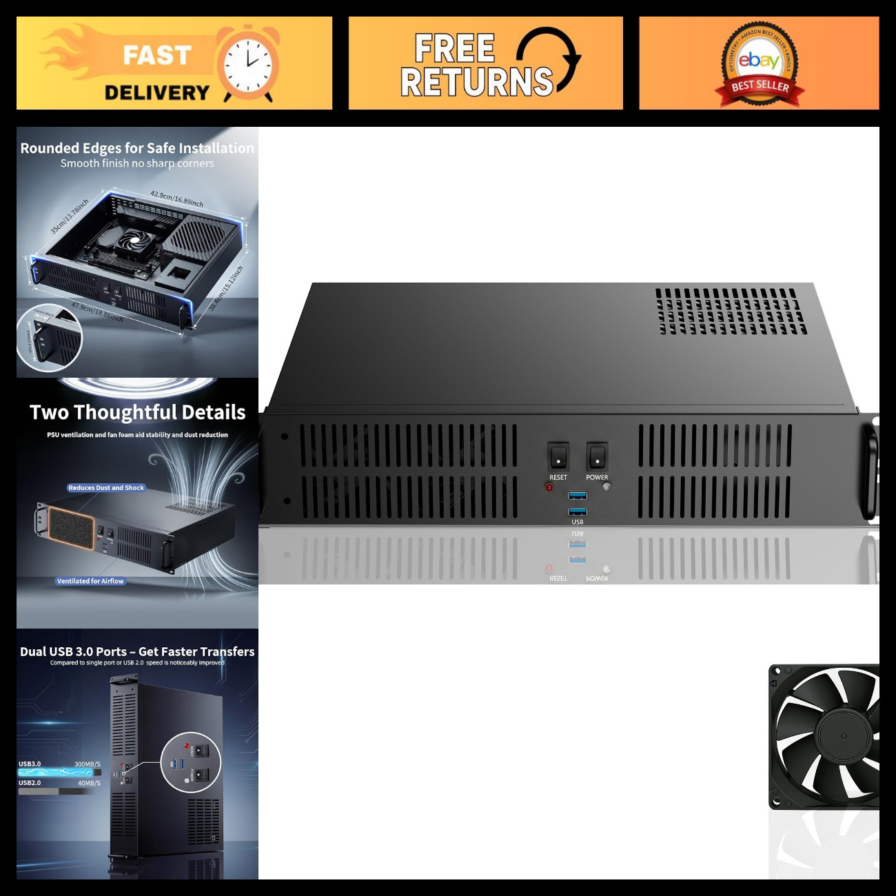 2U Micro-ATX Rackmount Server Case, 4 PCIe Slots, Efficient Cooling System