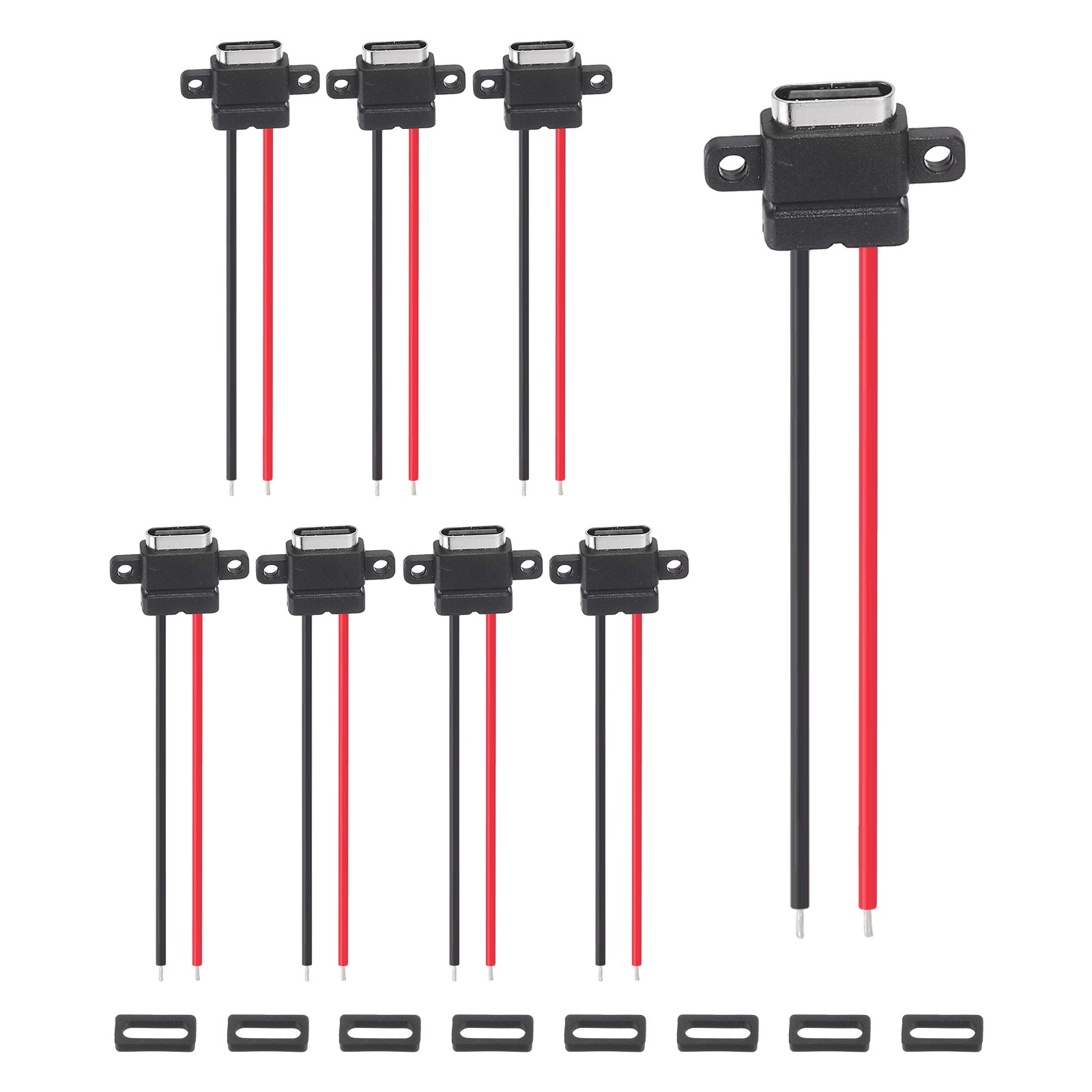 8Pcs Type-C Female 2 Pin Bare Wire Socket, Horizontal Terminal