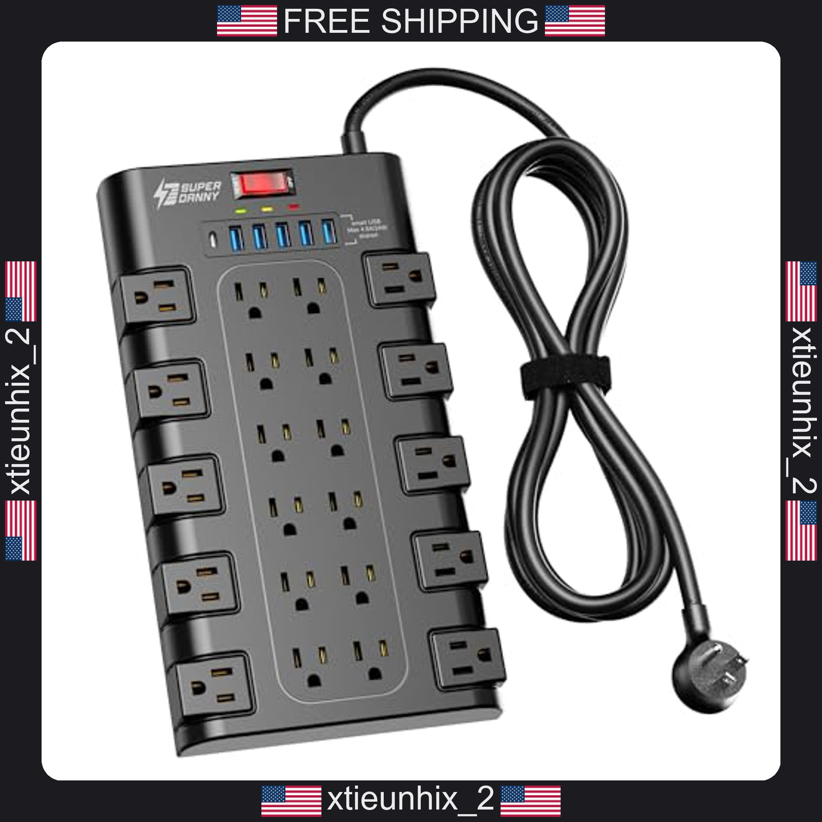Power Strip Surge Protector with 22 Outlets and 6 USB Ports, 2100J, 6.5Ft Cord