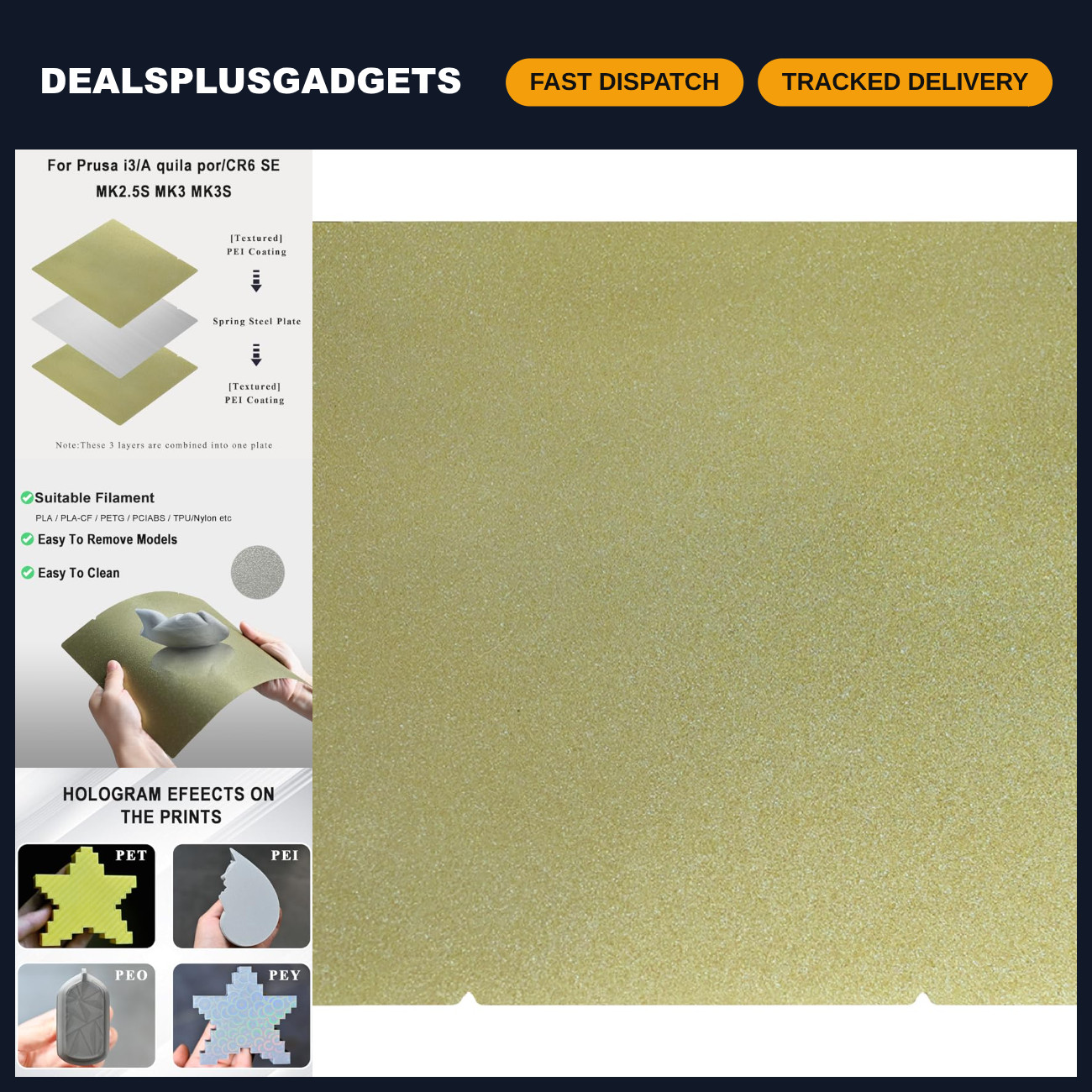 Double-Sided Textured PEI Build Plate 254x241mm for 3D Printers - High Adhesion