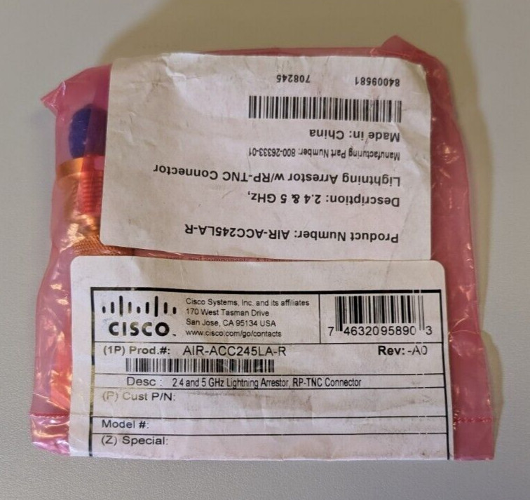 Brand New Cisco AIR-ACC245LA-R 2.4, 5 GHz Lightning Arrestor RP-TNC SHIPS TODAY