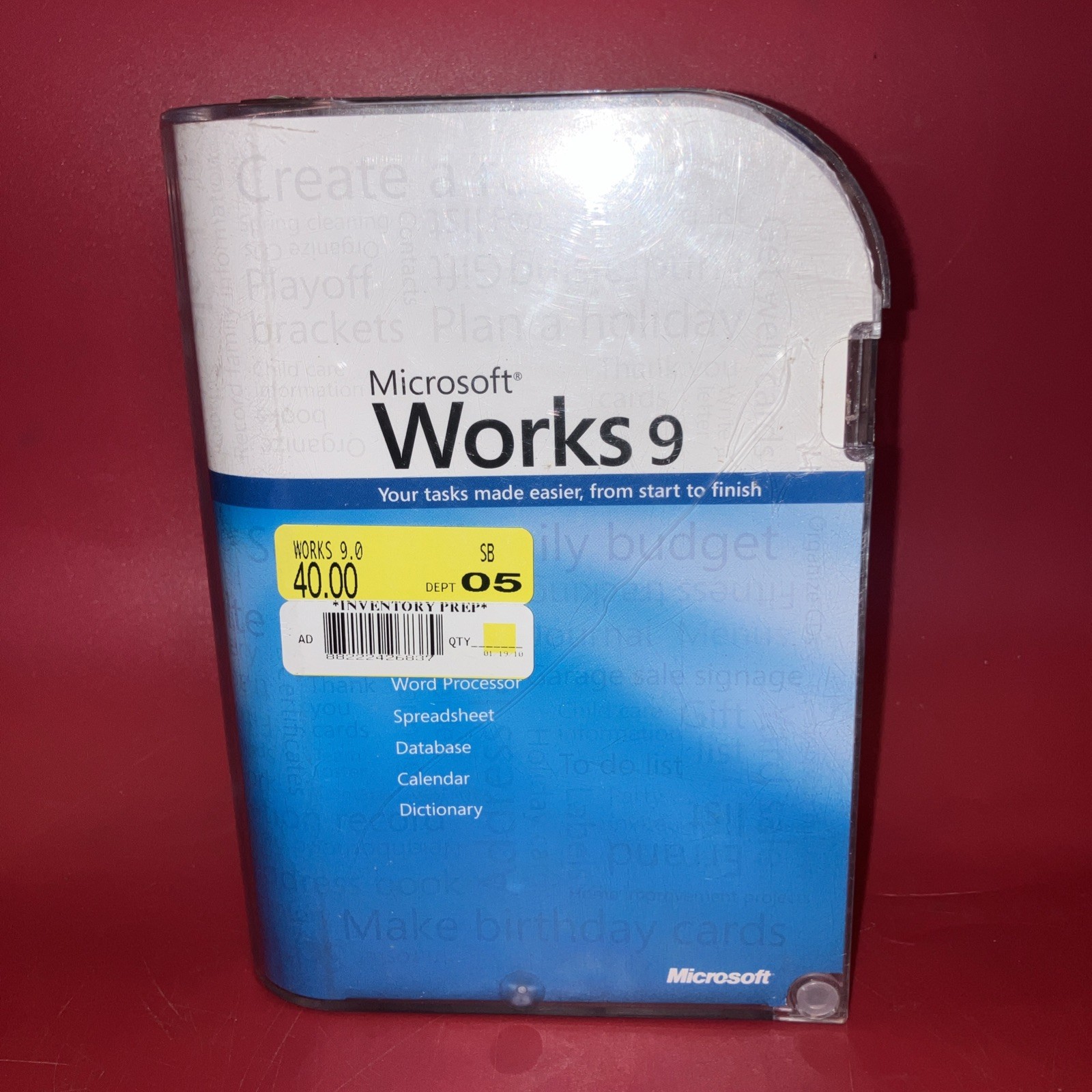 Microsoft Works 9 Windows Software Tool Word Processor Spreadsheet DB W/ Case