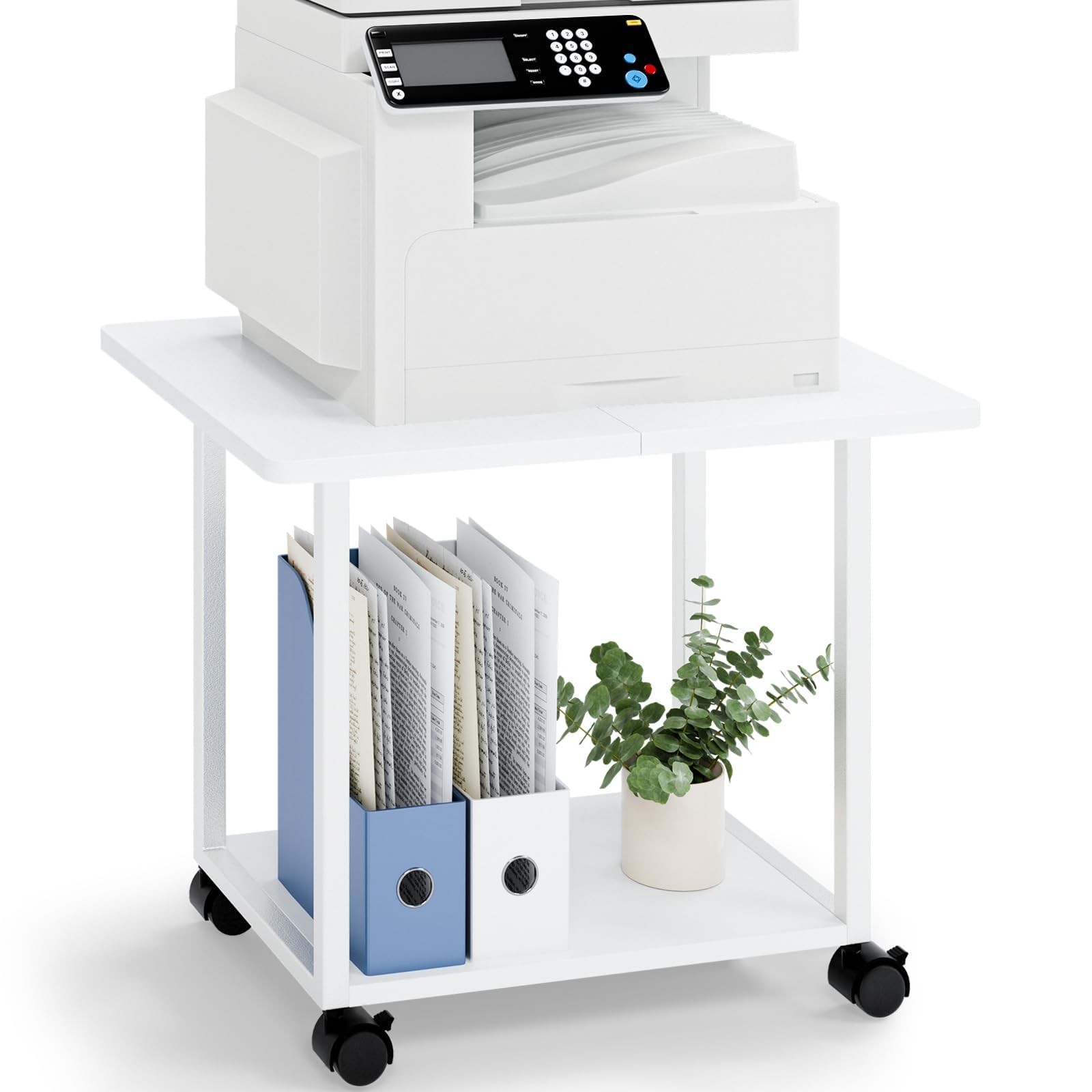 Large Under Desk Printer Stand Storage Shelf 2Tier Rolling Cart White 22x15.7