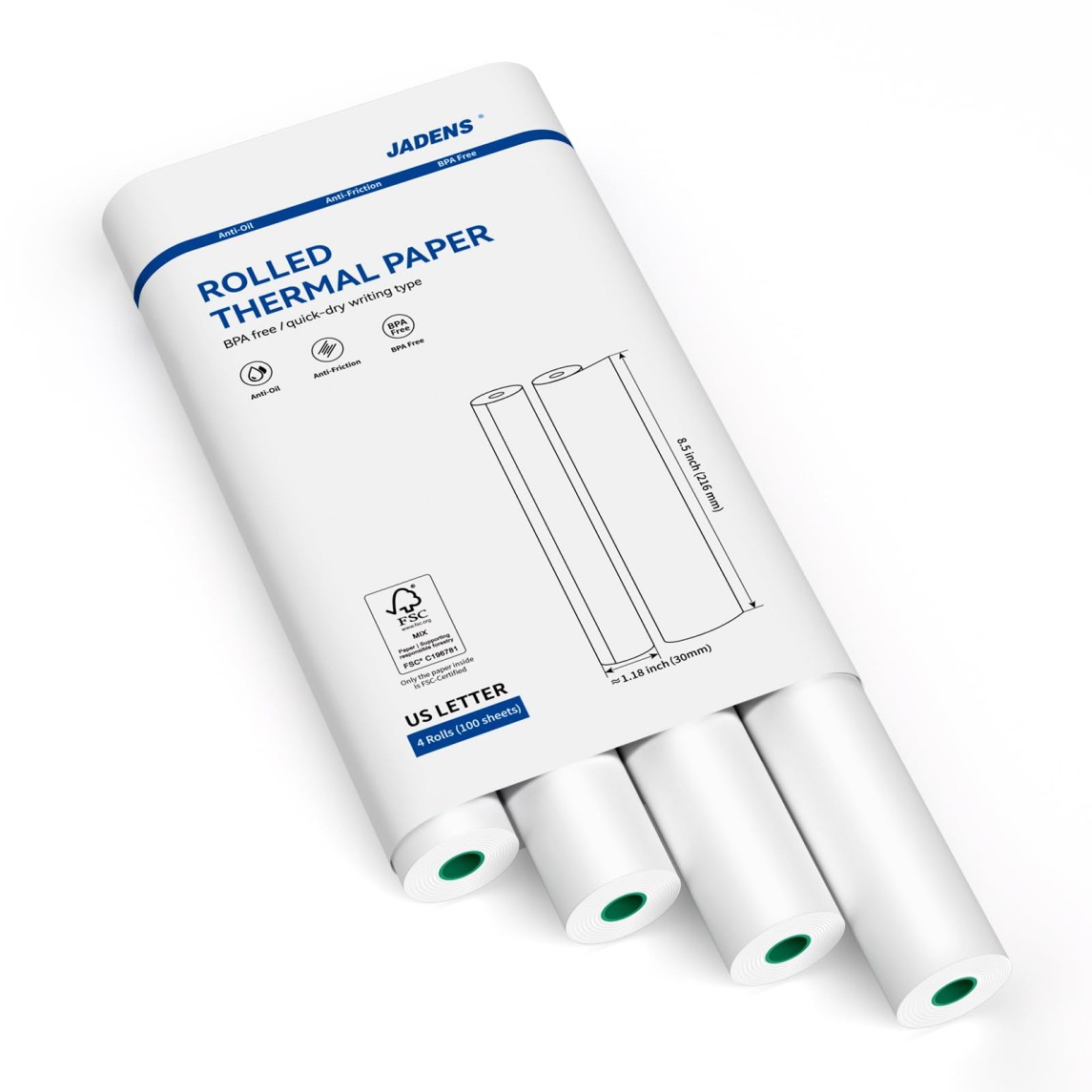 JADENS US Letter Size Quick-Dry Thermal Printer Paper 8.5''x11'', 4 Rolls, Compa