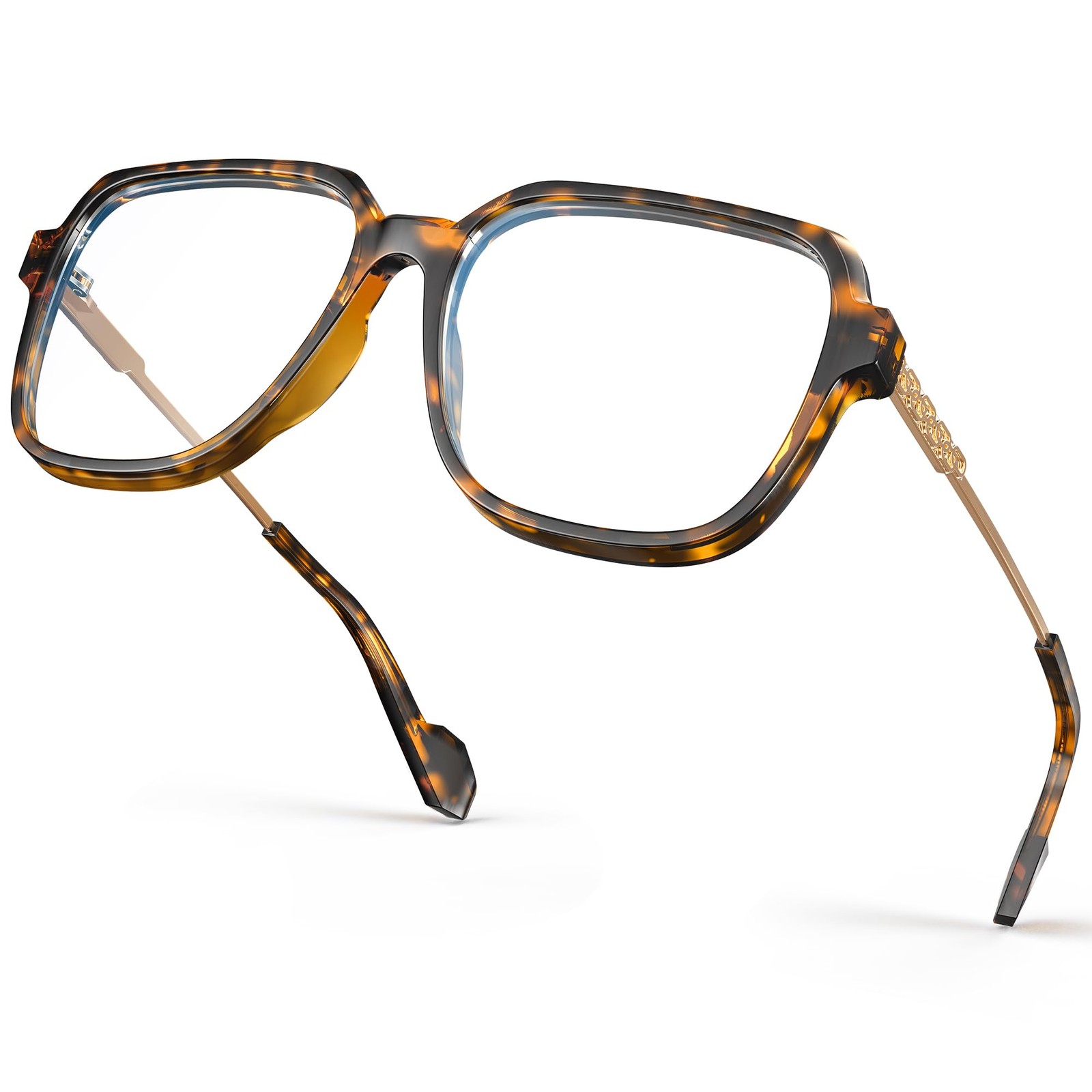 Oversized Blue Light Blocking Glasses with Chic Square TR90 Frame and Metal T...